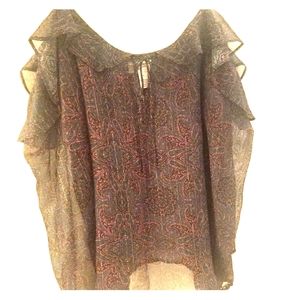 Purple Paisley Cold-Shoulder Chiffon Top w/ Ruffle